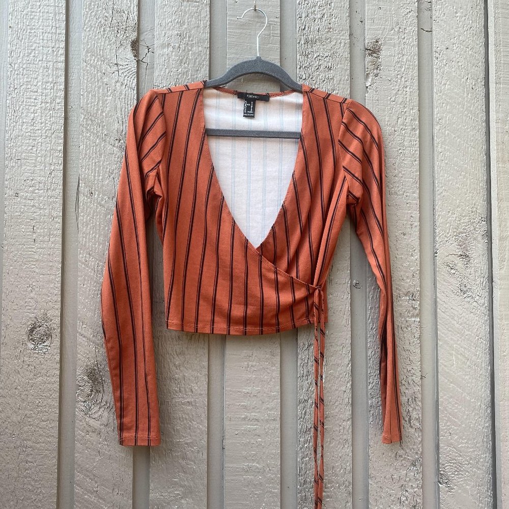 Striped Tie-Front Wrap Top